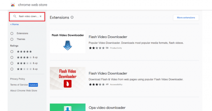 Abra Chrome Web Store y busque Flash Video Downloader.