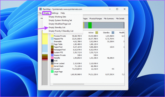 Volba Empty Standby List v RAMMap