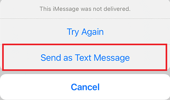 докоснете опцията Изпращане като текстово съобщение