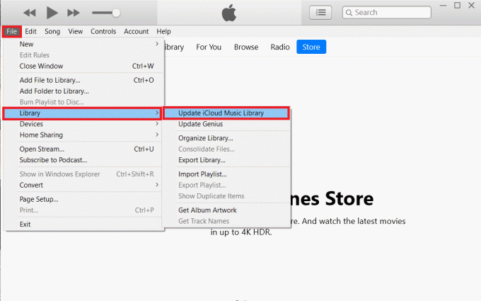 เลือก Library จากนั้นคลิกที่ตัวเลือก Update iCloud Music Library | วิธีถ่ายโอนเพลงจาก iTunes ไปยัง Android