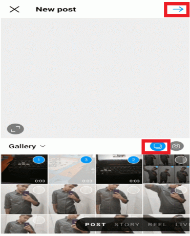 Nakon toga kliknite na ikonu dvostrukog kvadrata kako biste odabrali videozapise, a zatim kliknite desnu strelicu koja se nalazi u gornjem lijevom kutu zaslona. 