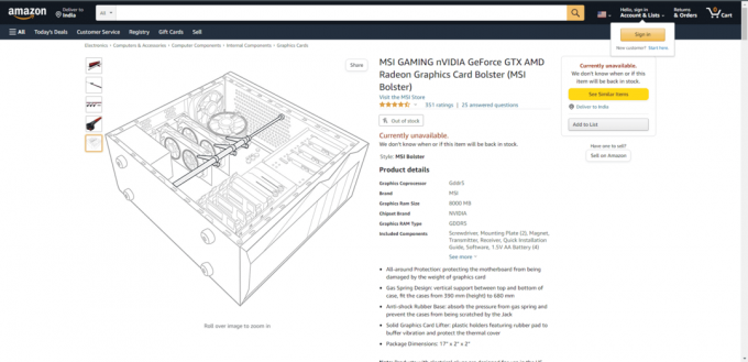 MSI Gaming Graphics Card Bolster Amazon-Webseite. 8 Beste GPU-Halterung
