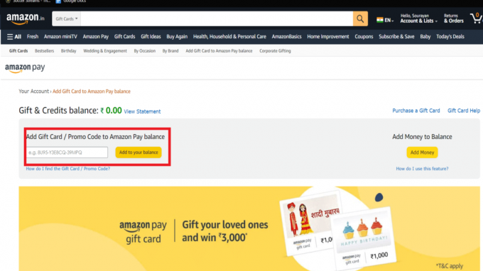 lägg till present- eller kampanjkod | Hur man tar bort Amazon presentkort