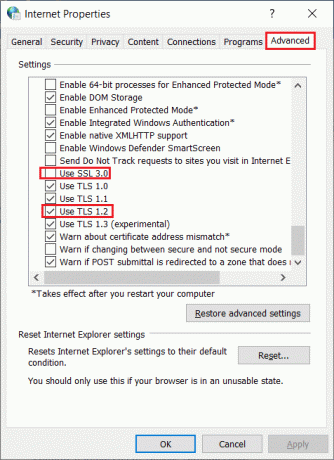 ยกเลิกการเลือกตัวเลือก Use SSL 3.0 และเลือกตัวเลือก Use TLS 1.2 Fix Sea of ​​Thieves Services งดให้บริการ Lavenderbeard ชั่วคราว