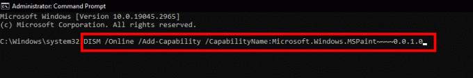 ბრძანების ხაზის ფანჯარაში ჩაწერეთ შემდეგი ბრძანება და დააჭირეთ Enter: DISM Online Add-Capability CapabilityName: Microsoft. ფანჯრები. MSPaint~~~~0.0.1.0 