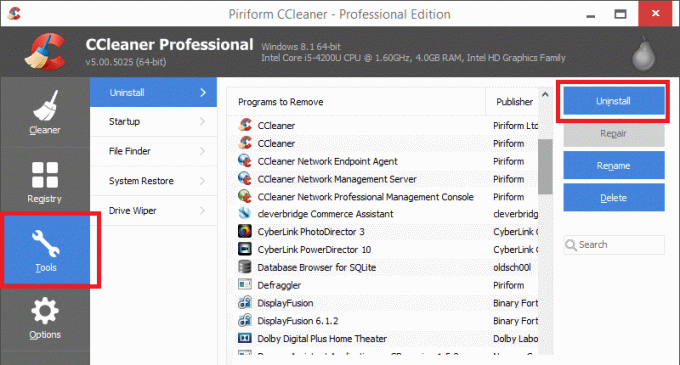 Чтобы загрузить и установить это приложение, выберите Инструменты на левой и правой панели CCleaner.
