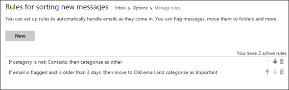 Outlook Com reeglid on aktiivsed