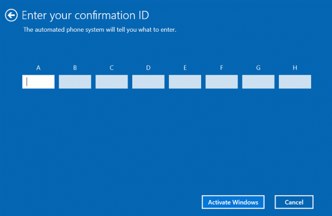 El sistema telefónico automatizado le pedirá que ingrese su ID de instalación de 63 dígitos y luego haga clic en Activar Windows