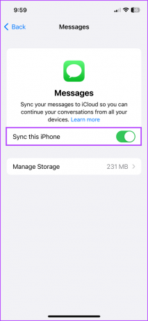 Įjunkite „iCloud“ pranešimų sinchronizavimą „iPhone“.