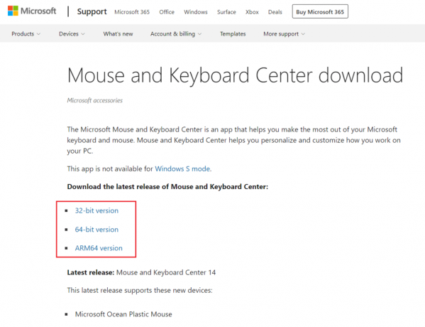 descărcați Centrul de mouse și tastatură Microsoft de pe site-ul oficial