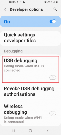 Attiva l'opzione Debug USB nella sezione Debug