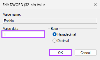 изменить число с 1 на 0 в поле Value Data