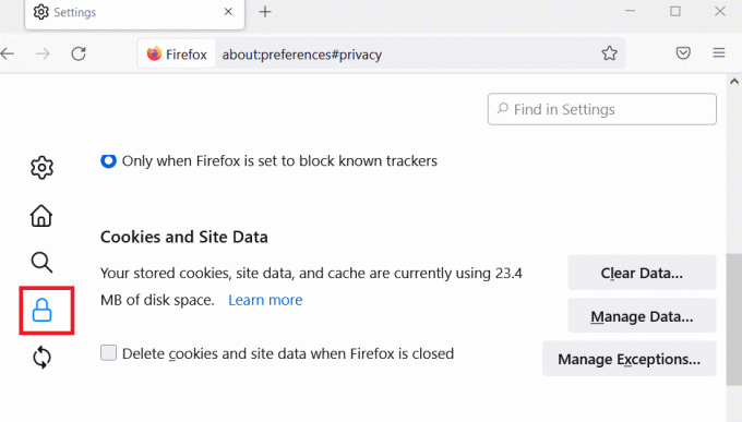 Toca la opción Privacidad y seguridad. Arreglar Firefox ya se está ejecutando