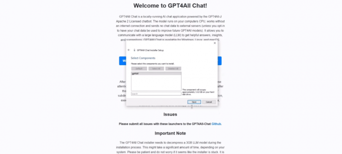 Klicken Sie in den Komponenten auf GPT4All und dann auf Weiter | So installieren Sie AI-Software wie ChatGPT auf Ihrem PC