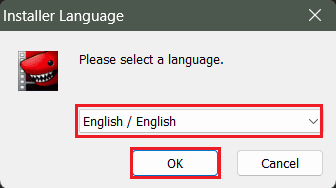 설치 프로그램 언어 팝업에서 원하는 언어를 선택하고 확인을 클릭하세요.