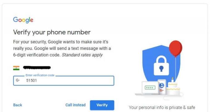 Obtenha um código de verificação no número de telefone inserido. Entre e clique em Verificar