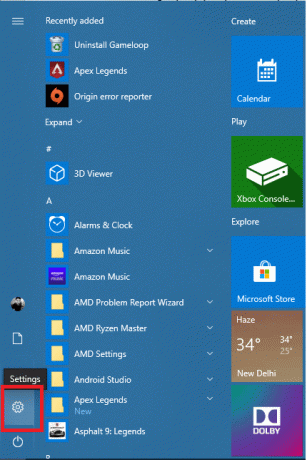 Bruk Windows-tastkombinasjonssnarveien Windows-tast + I for å åpne innstillingsprogrammet. Du kan også åpne innstillingsprogrammet ved å klikke på det tannhjullignende ikonet i