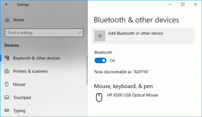 Bluetooth 또는 기타 장치 추가를 위해 + 버튼을 클릭합니다.