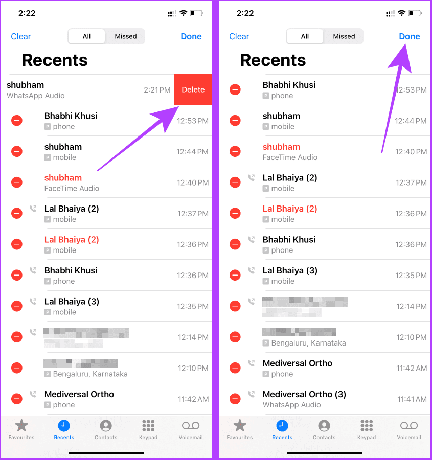 Eliminación del historial de llamadas de WhatsApp de la aplicación de teléfono iOS