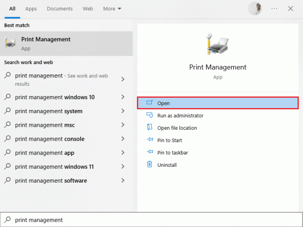 Skriv Print Management i Windows sökfält. Åtgärda långsam nätverksutskrift i Windows 10