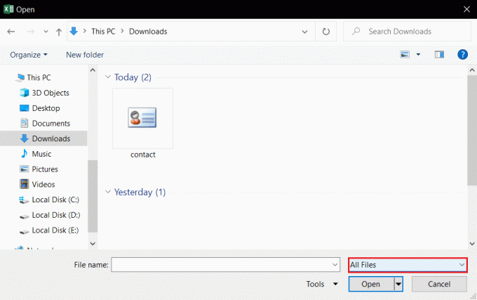 すべてのファイルを表示して、msExcelでvcfファイルを開きます