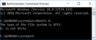 Führen Sie den Befehl chkntfs drive_letter aus, um CHKDSK |. auszuführen So brechen Sie ein geplantes Chkdsk in Windows 10 ab
