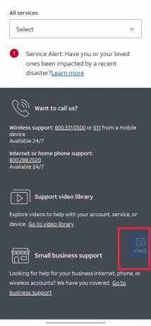 Gå til bunden af ​​siden og vælg chatikonet | Tager AT&T gebyr for udskiftning af SIM-kort? | skift dit ATT SIM-kort online
