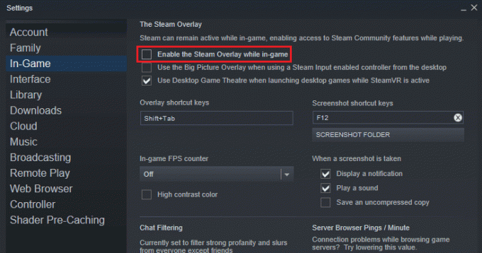 قم بإلغاء تحديد تمكين Steam Overlay أثناء وجودك في مربع اللعبة. إصلاح تحطم Rainbow Six Siege