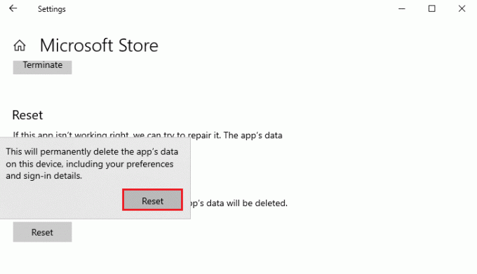 Bevestig nu de prompt door op Reset te klikken en uw computer opnieuw op te starten