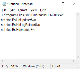 Deschideți Notepad și inserați următoarele taste. Remediați utilizarea ridicată a procesorului Ntoskrnl.exe