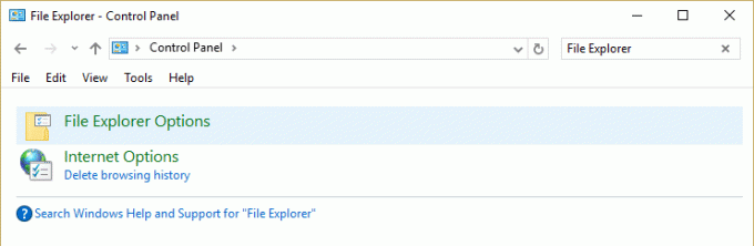 ตัวเลือก File Explorer ในแผงควบคุม