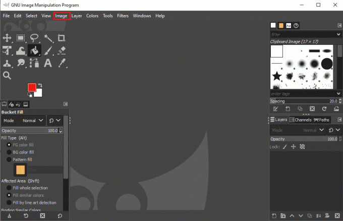faceți clic pe meniul de imagine. Remediați instrumentul GIMP Paintbrush nu funcționează