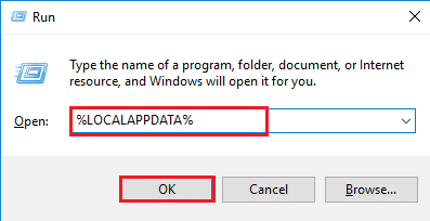 v pogovorno okno Zaženi vnesite localappdata. Popravite, da se aplikacija Plex TV ne more varno povezati z