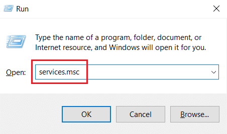 Skriv services.msc och tryck på Enter | Fixa iPhone inte upptäckt i Windows 10