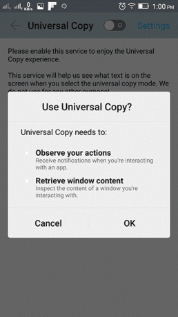 Universal Copy Accessibility indstillinger