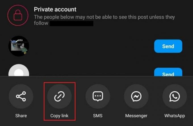 selecteer de optie Koppeling kopiëren. | Kan bericht niet delen op Instagram-verhaal