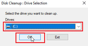 vælg lokal disk, der skal renses, og klik på OK
