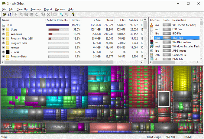 Estadística de archivos temporales en WinDirStat