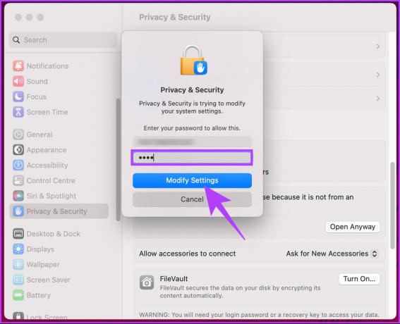 unesite svoju Mac lozinku i kliknite Modify Settings