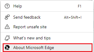 spustelėkite Apie „Microsoft Edge“. Ištaisykite klaidos STATUS NUTRAUKIMO TAŠKĄ „Microsoft Edge“.