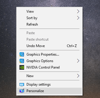 Također možete kliknuti desnom tipkom miša na radnu površinu i odabrati Personalize