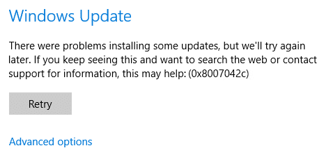 Windows 10 Güncelleme Hatasını Düzeltin 0x8007042c