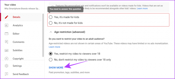 Wählen Sie „Mehr anzeigen“, um Kommentare auf YouTube zu deaktivieren