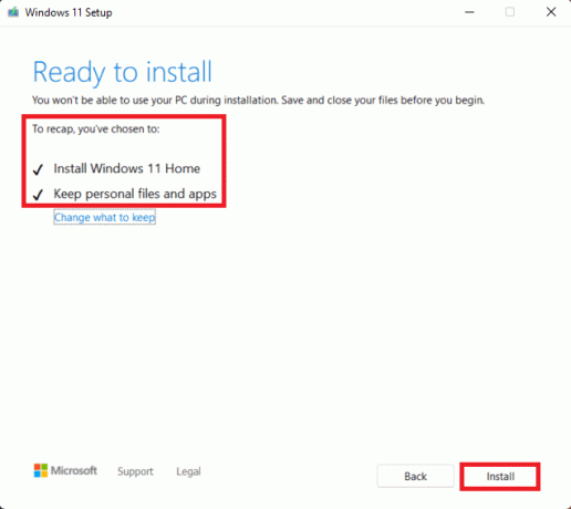 Klicken Sie im Setup-Fenster von Windows 11 auf Installieren. So beheben Sie den Update-Fehler 0x800f0988 in Windows 11
