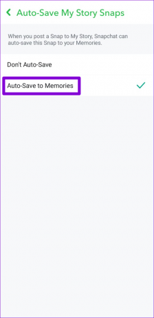 Разрешить Snapchat автоматически сохранять в воспоминания