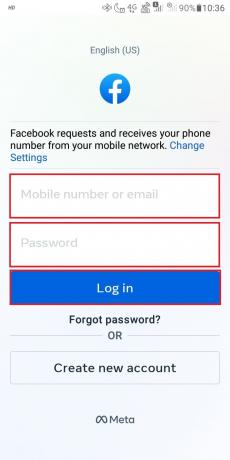 Faça login na sua conta do Facebook. 