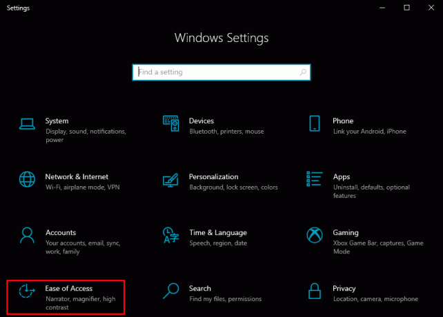 Gå til Ease of Access i Systeminnstillinger 