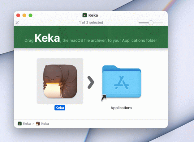 плъзнете иконата на Keka до иконата на папка Application