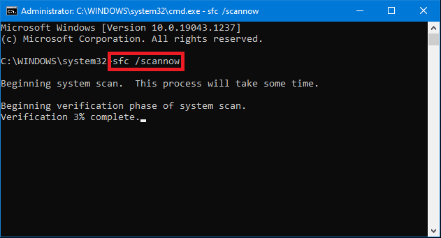 udfør systemfilscanning, SFC i kommandoprompt