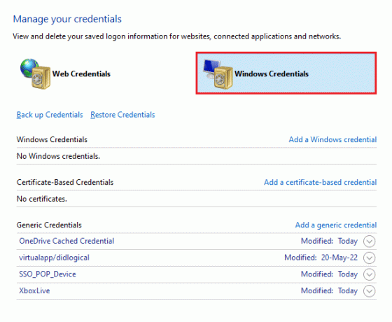 Finn oppføringer i Windows Credentials merket som Xbl Ticket
